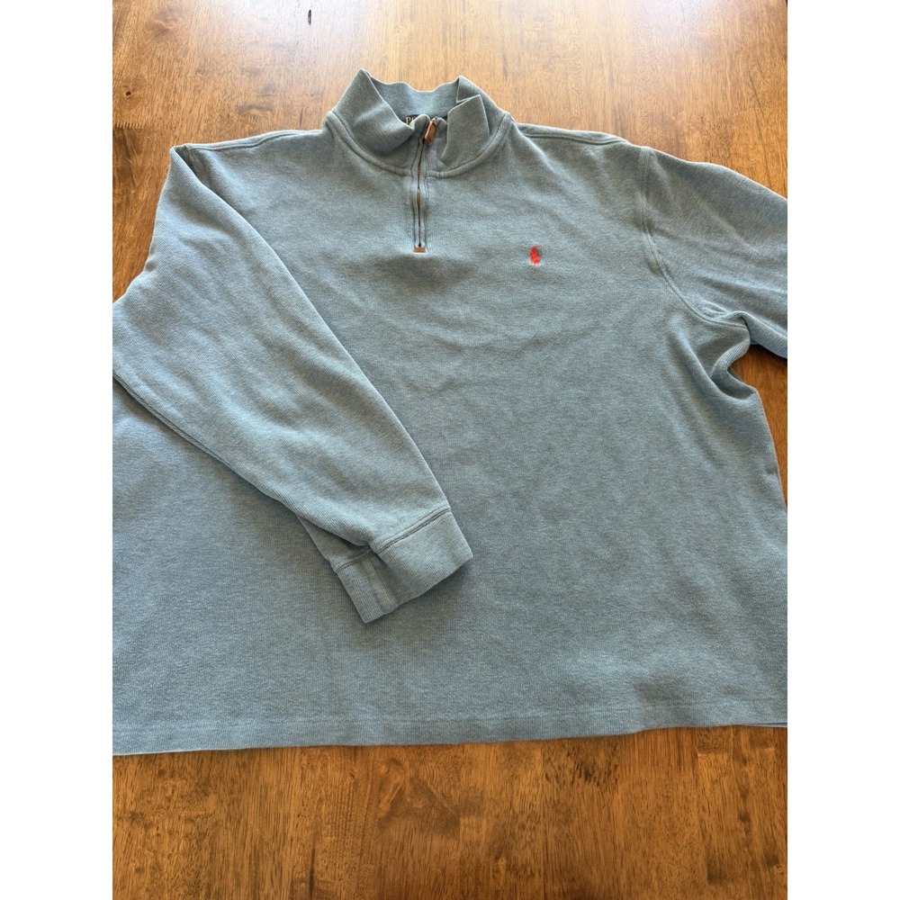 Polo Ralph Lauren Men's Blue 1/4 Zip Mock Neck Logo Knit Sweatshirt XXL